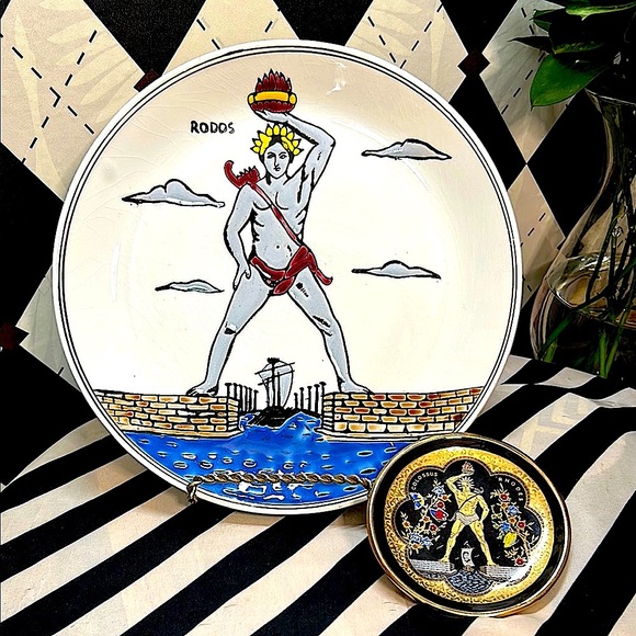 Greek Handmade Decorative Plates – Dakas Rhodes & Manousakis Colossus Set of 2 - Picture 3 of 15